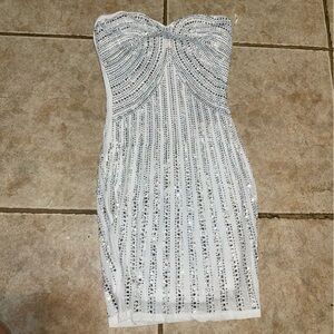 AKIRA White Strapless Rhinestone Bodycon Dress